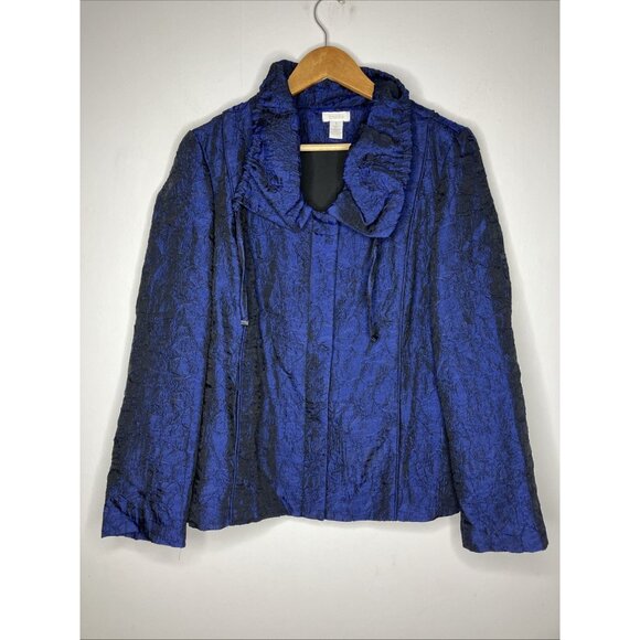 Chico's Jacket Blue Crinkle Shimmer Womens Size 1 Full Zip - Picture 1 of 8